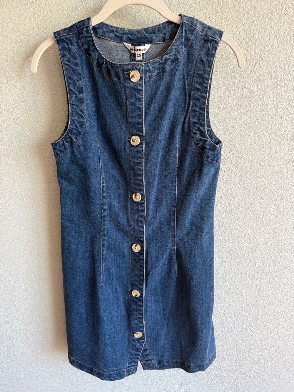 Vigoss Button-Front Denim Shift Dress in Dark Blue